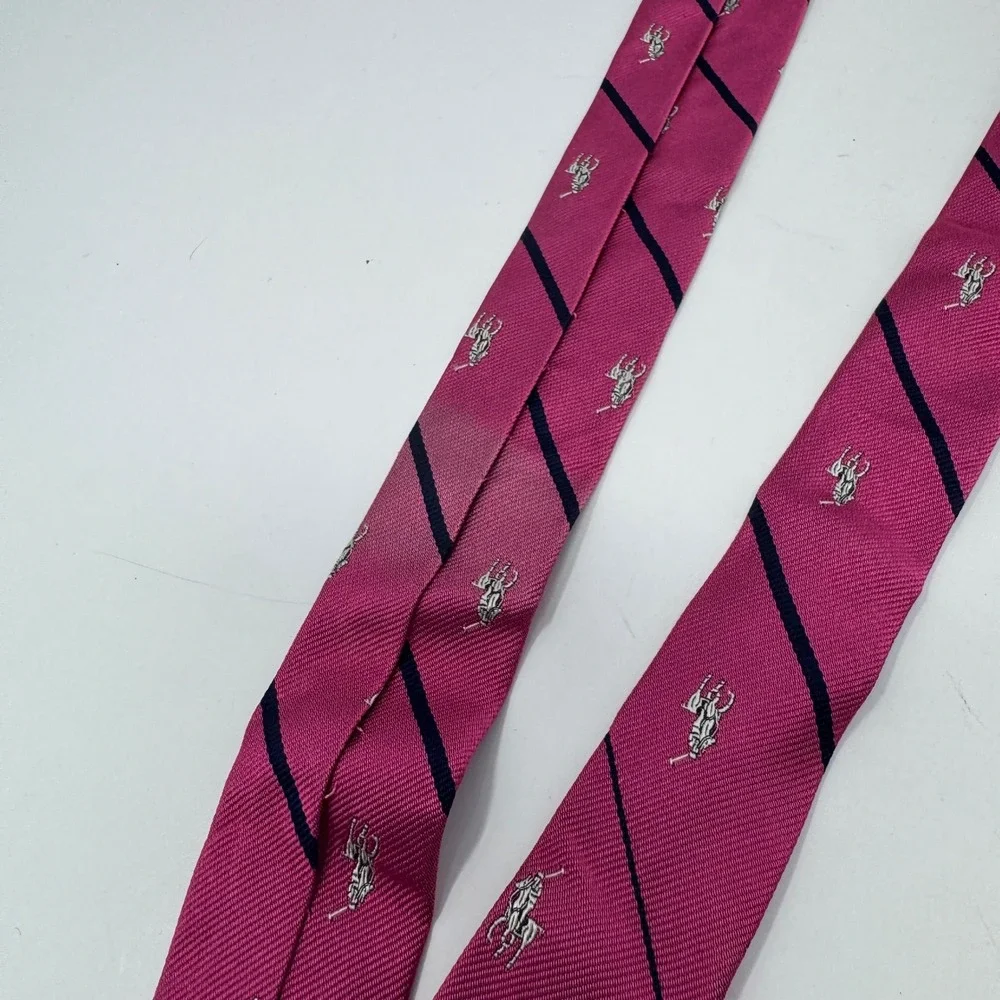 Polo Ralph Lauren Silk Tie Pink Navy Blue Stripe Pony Logo Hand Made Italy